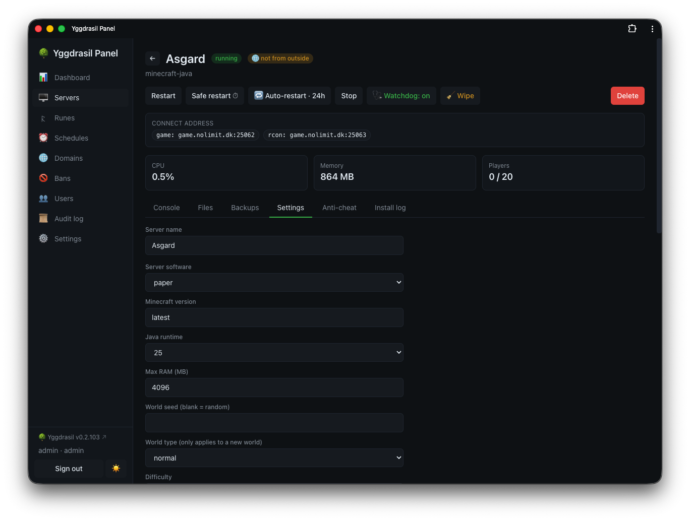 Live admin controls